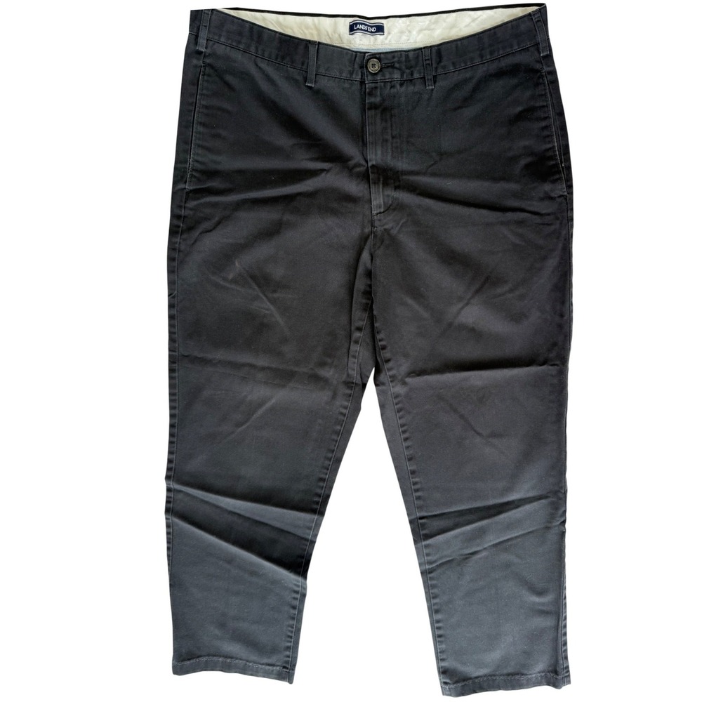 Lands' End Mens Chino Pants 38 Black Traditional Fit Flat Front Workwear Career